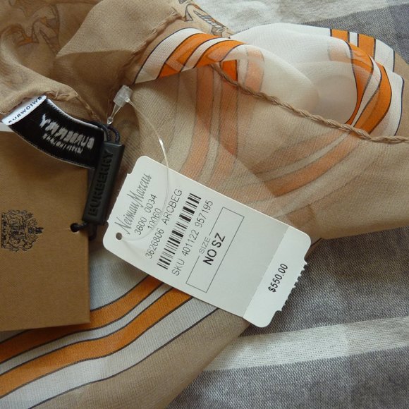 Burberry Unicorn Chiffon Pattern Silk Logo Scarf - Picture 2 of 12